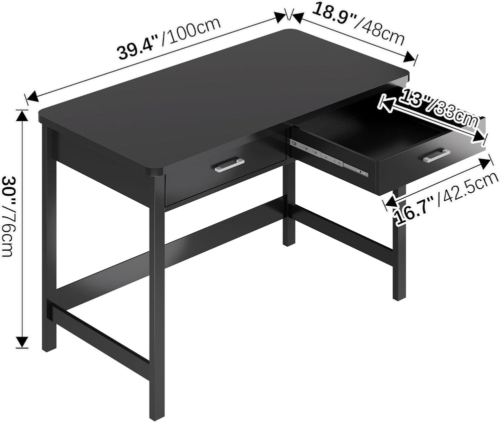 4NM 39.4" Small Desk with Wood Drawers, Home Office Computer Desk with W...