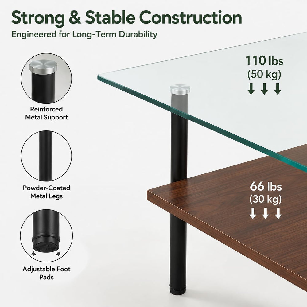 Glass Coffee Table Modern Center Table, Coffee Table for Living Room, Tempere...