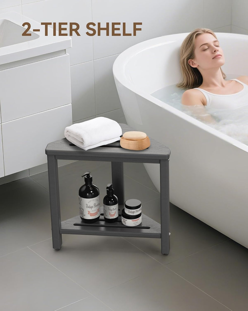 Shower Foot Rest 15in, HDPE Waterproof Shower Stool for Inside Shower, Corner...