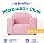 Keet Personalized Toddler Chair, Customize with Name, Soft Microsuede Upholstery, Embroidered Kids Armchair, Sturdy Wooden Frame, Easy to Clean, Ages 2–5, Gift-Ready Toddler Chair for Playrooms.