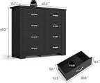 LINSY HOME 8 Drawers Dresser for Bedroom, 47" Wide Rustic Wood Dressers & Chests of Drawers, 40" Tall Modern Storage Dresser with Antique Handles for Closet, Living Room, Hallway, Black