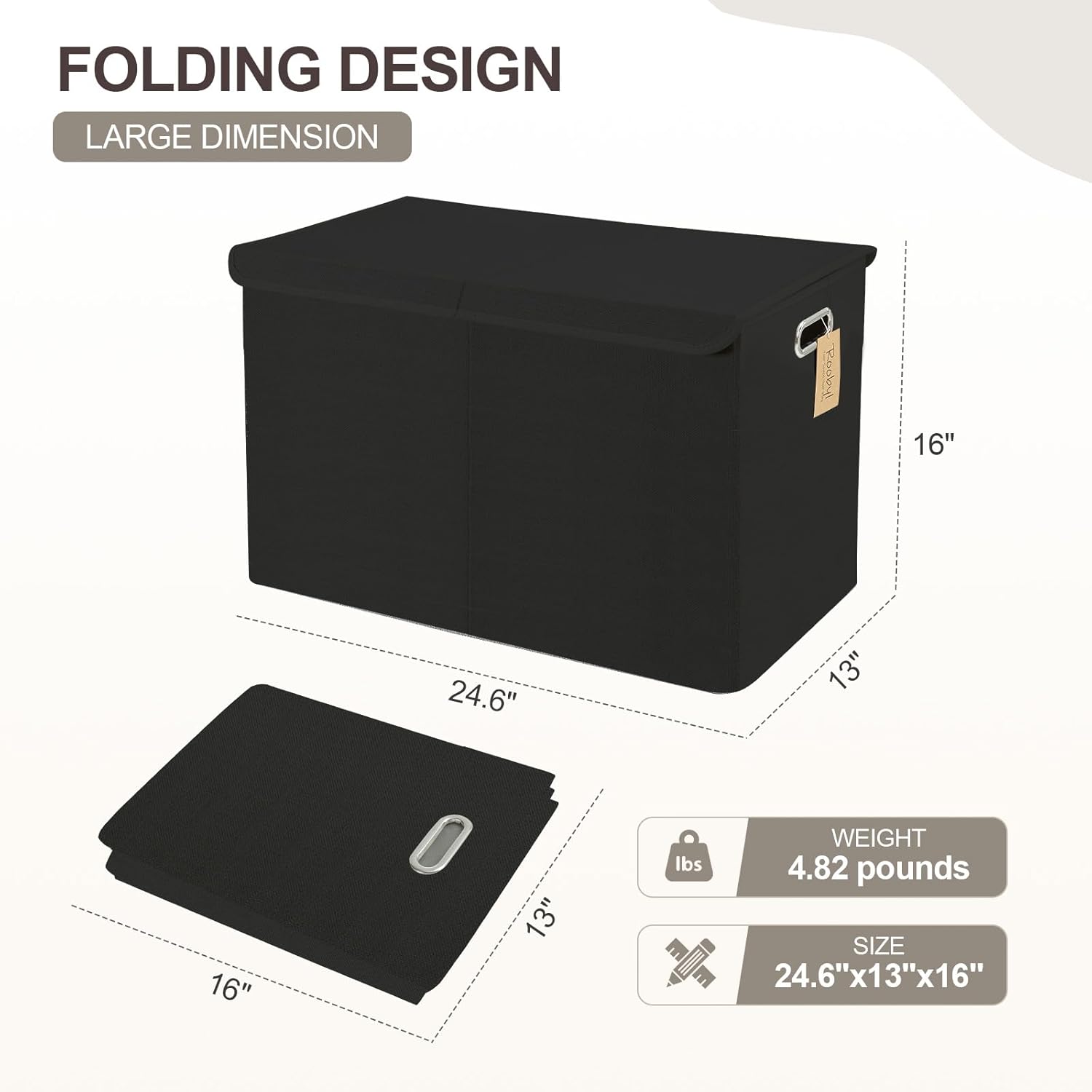 Large Toy Box with Flip-Top Lid, Collapsible Storage Organizer Bins with Dividers and Handles, Kids Bin Chest Baskets for Toys, Playroom Organizers, Nursery 25"x13" x16" (Black)