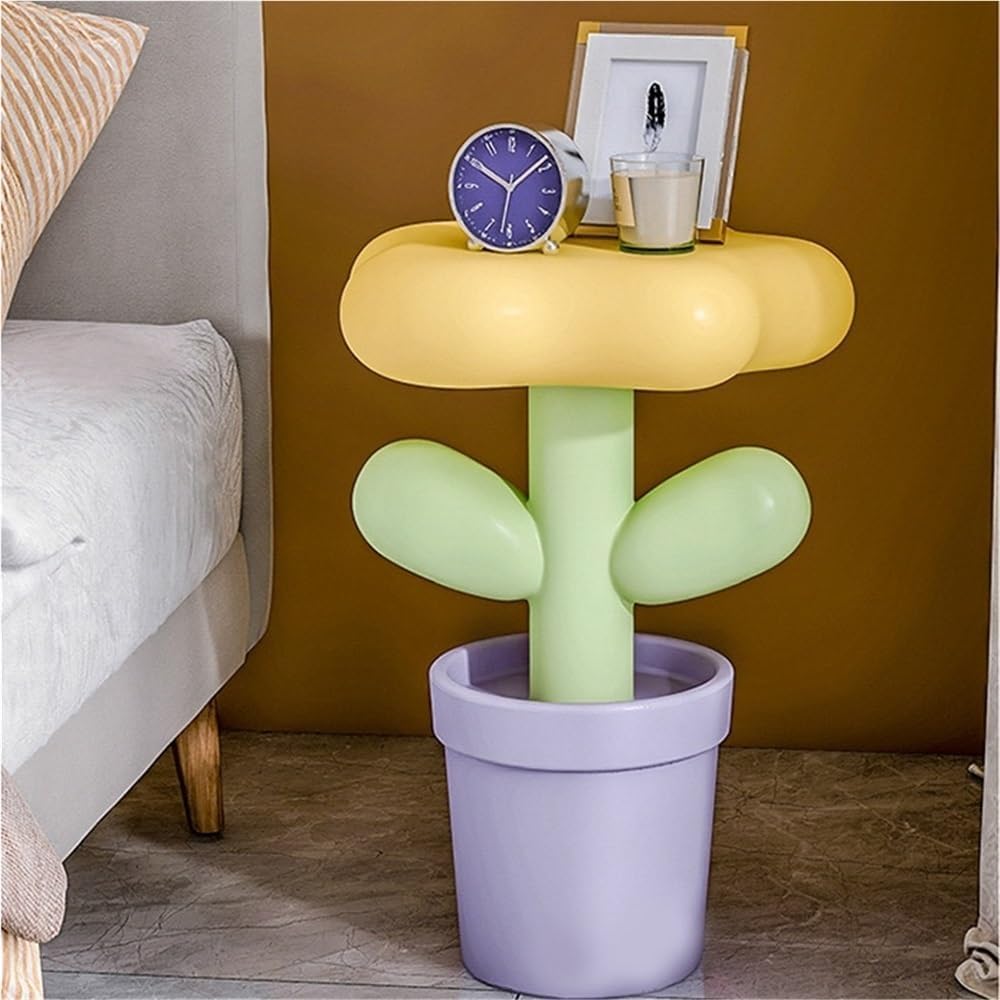 Resin Flower-Shaped Side Table, Distinctive End Table for Apartment Decor, Fu...