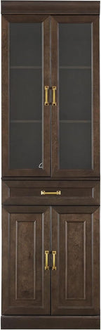 HomeStock Renaissance Refinement Stanton Glass Door Kitchen Storage Pantry Cabinet - 14.5" D x 23.75" W x 78" H, Durable, Adjustable Shelf, Floor Mountable, Rectangular