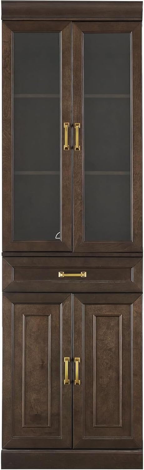 HomeStock Renaissance Refinement Stanton Glass Door Kitchen Storage Pantry Cabinet - 14.5" D x 23.75" W x 78" H, Durable, Adjustable Shelf, Floor Mountable, Rectangular