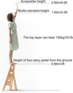 Foldable Wooden Library Ladder Chair with Storage Shelf 3 in 1 Multifunctional Display Ladder White 331lbs Capacity