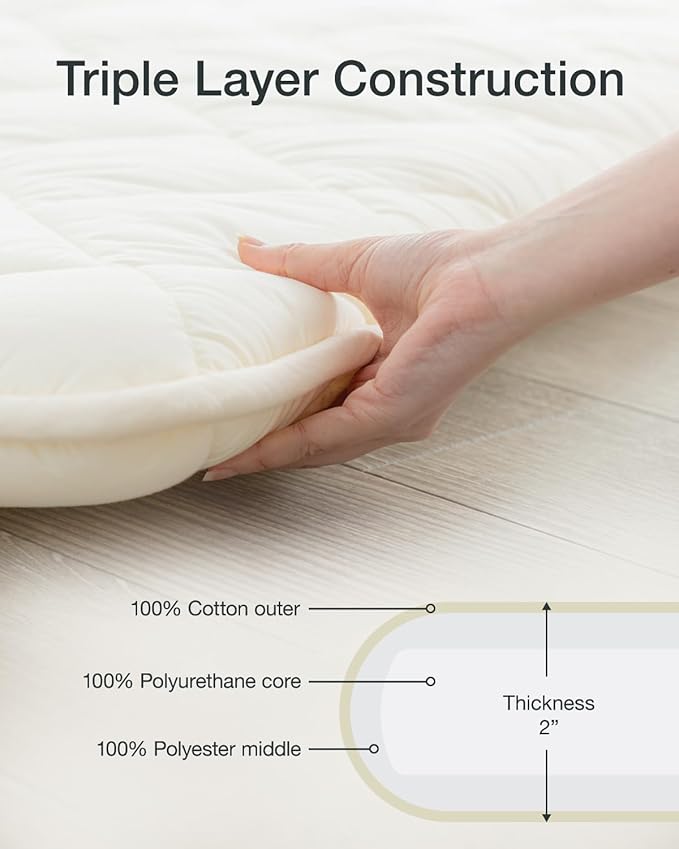 FULI Japanese Futon, Japanese Floor Bed, Tatami Foldable Bed, Roll Up Sleeping Pad, Shikibuton, Made in Japan (White, Twin)