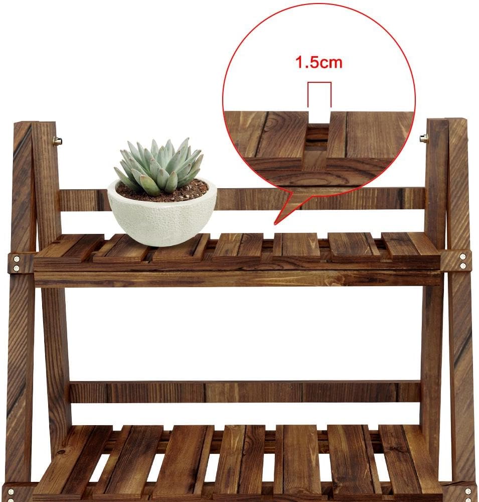 Yaheetech Wooden Plant Stand, 3 Tier Plant Stand, Foldable Ladder Shelves | Ladder Plant Stand & Outdoor Plant Shelf with Wall-Leaning Design for Living Room, Bedroom, Balcony or Patio; Simple Assembly
