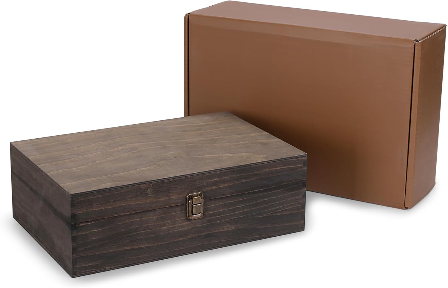 makerflo XL Dark Walnut Wood Memory Box (Pack of 1) with Hinged with Clasp, Black Felt Inside, Keepsake Wooden Box Ideal for Craft and Personalization (Laser Engraving, Epoxy, UV DTF, and Vinyl)
