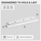 Homeforia White Floating Shelf 48 inches, High End Solid Real Wood 48inch Long Floating Shelves for Wall Mounted, White Wooden 48in Floating Shelves, Heavy Duty Bracket, 48 X 6.5 X 1.75 inch, Set of 3
