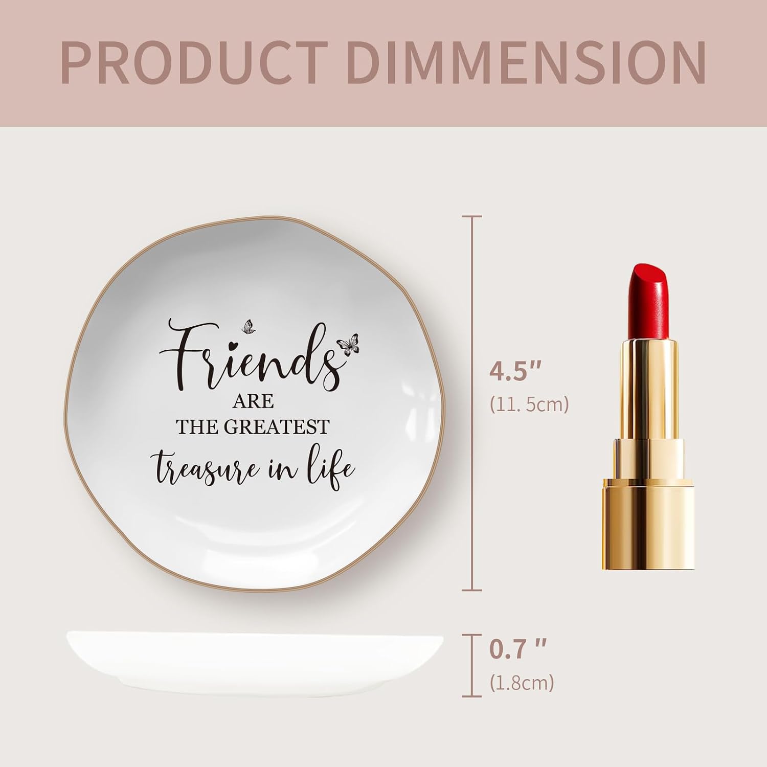 Friend Birthday Gifts for Women – Ceramics Jewelry Tray | Friends are The Greatest Treasure in Life – Friendship Gifts for Women, Friend Gift – Ceramic Ring Dish