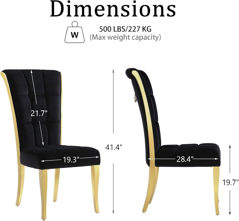 ACEDÉCOR Black and Gold Dining Chairs, Black Velvet Upholstered Chairs with R...