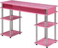 Convenience Concepts Designs2Go No Tools Student Desk 47.25" - Contemporary Office, Dorm Room Desk and Vanity with Storage Shelves, Pink