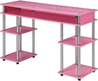 Convenience Concepts Designs2Go No Tools Student Desk 47.25" - Contemporary Office, Dorm Room Desk and Vanity with Storage Shelves, Pink