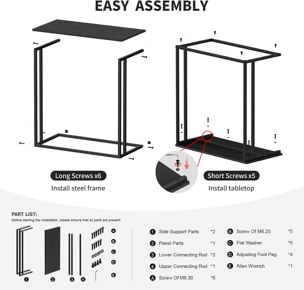 C-Shaped Side Table, Modern End Table with Metal Frame, Space Saving Design f...