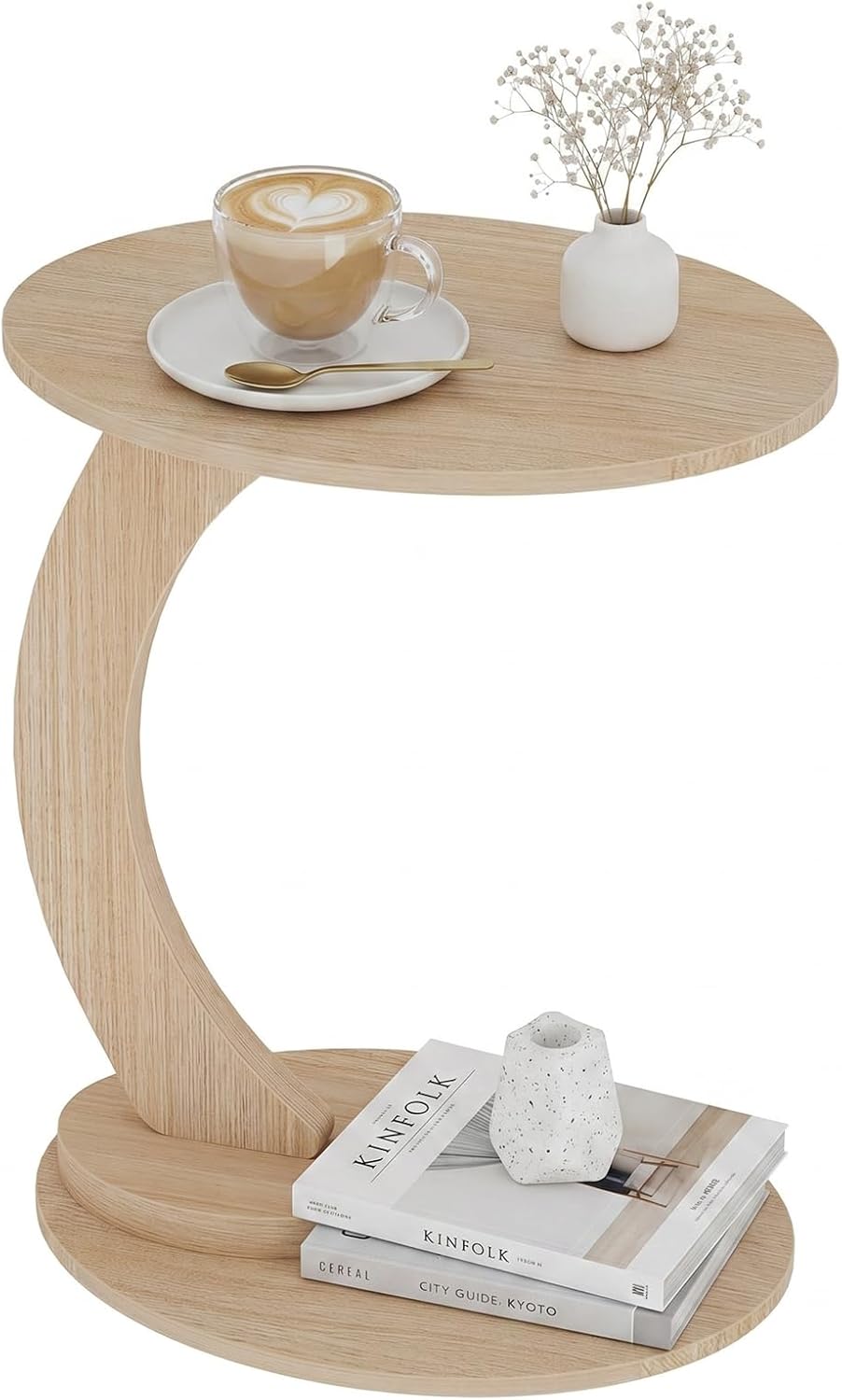 End Table,C Shaped Side Table,CouchTable that Slide Under, Wood Round Table f...