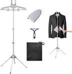 Foldable Garment Steamer Hanger Stand with Ironing Gloves, Adjustable Steamer Rack Included Lint Remover & Storage Bag 2 Clips for Suits Shirts Coats Portable Travel Home Use