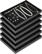 Rainmae 6 Pcs Velvet Stackable Jewelry Tray Showcase Display, Jewelry Organizer Trays for Drawers and Countertop, Black Empty Plates for Necklace, Ring, Bracelet, and Earring Storage Display