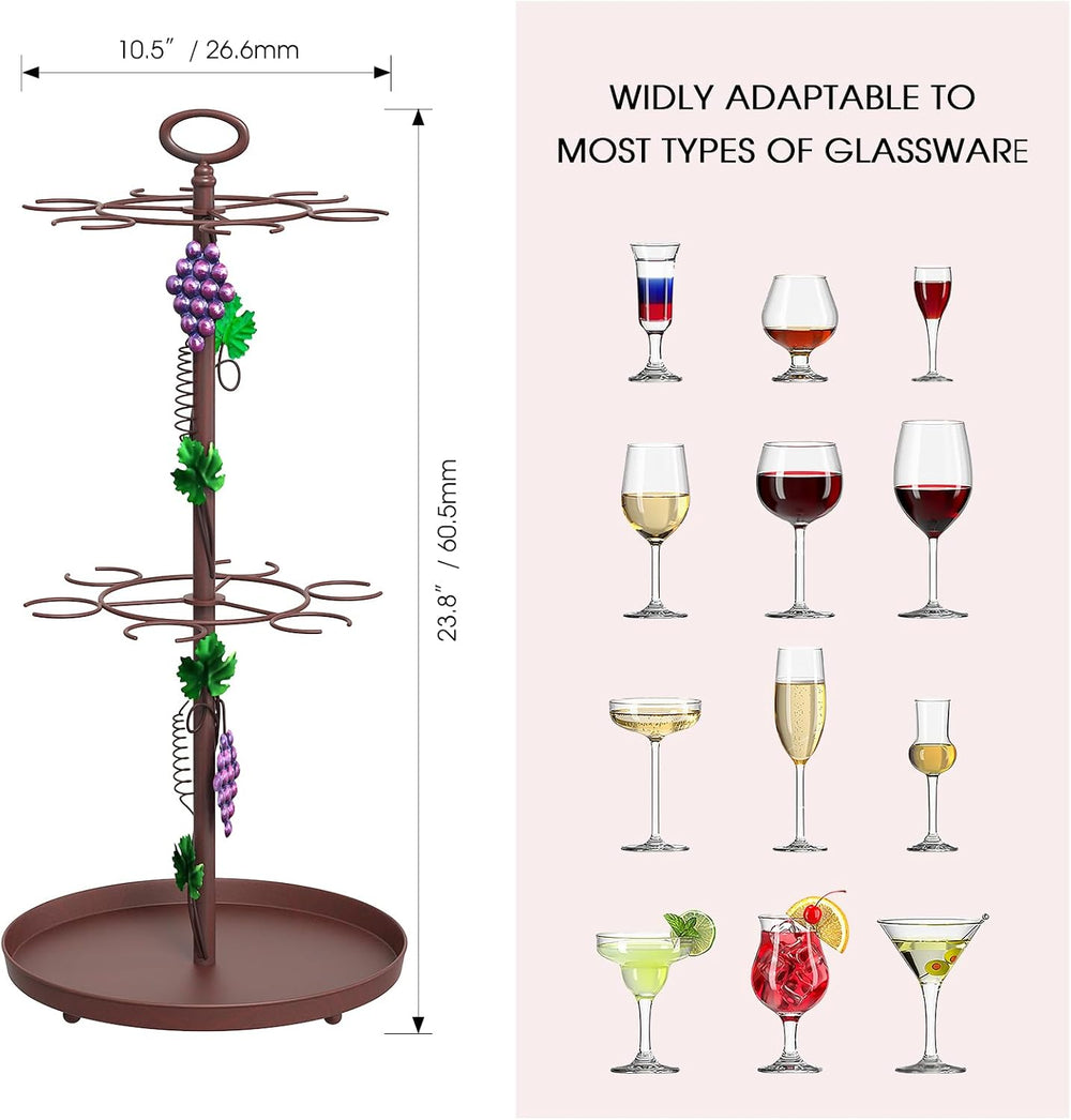 Tabletop Metal Wine Glass Drying Rack with 12 Hooks Countertop Cup Holder | C...