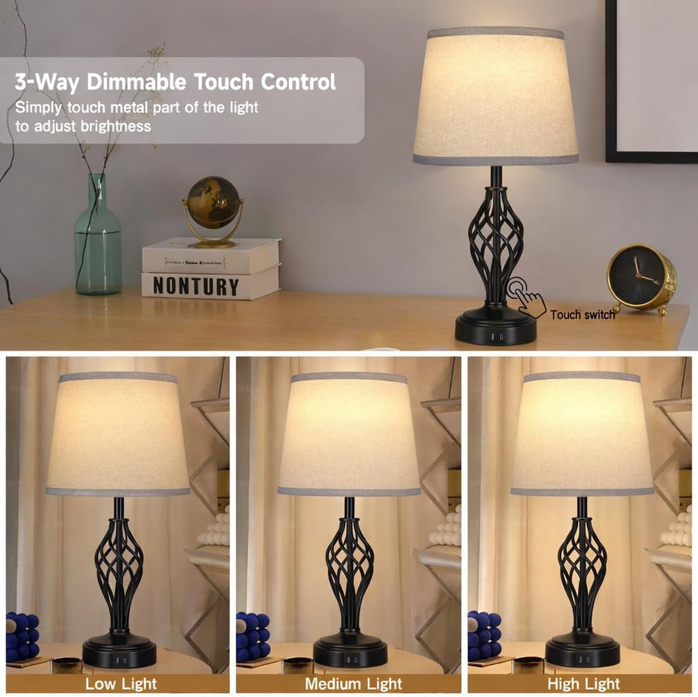 Ruiever Touch Table Lamps Set of 2, nightstand lamp with USB Ports Bedside 3 ...