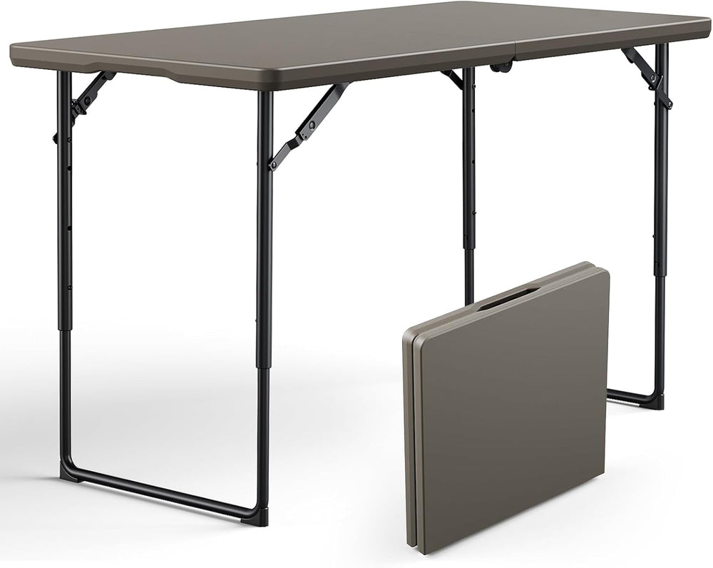 Folding Table 4ft - Heavy Duty Fold-in-Half Plastic Table with Adjustable Hei...