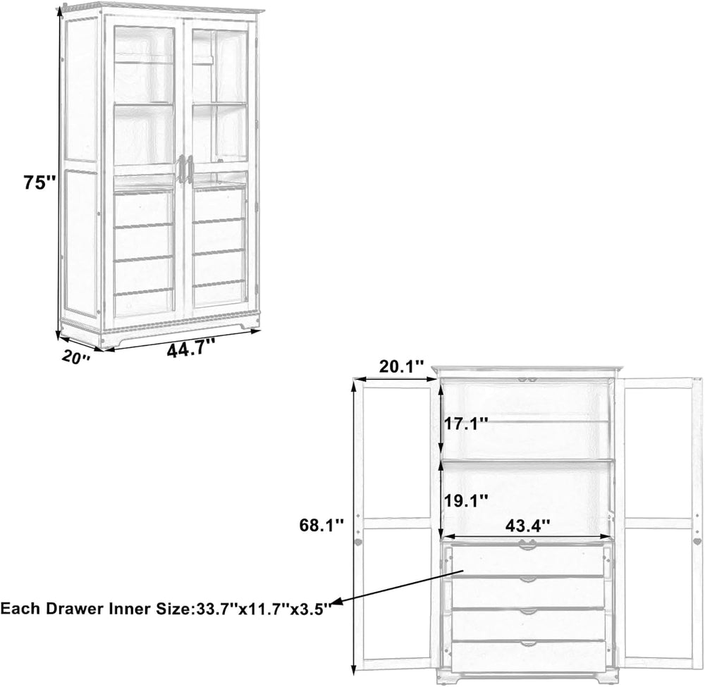 Kitchen Pantry, Freestanding Kitchen Cupboard Versatile Display Cabinet Coffe...