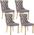 Gray Velvet Dining Chairs Set of 4, Upholstered Dining Room Chairs with Back Ring Pull Trim and Golden Stainless Steel Legs,Modern Kitchen Chairs for Dining Room,Living Room,Kitchen(Grey)