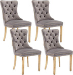 Gray Velvet Dining Chairs Set of 4, Upholstered Dining Room Chairs with Back Ring Pull Trim and Golden Stainless Steel Legs,Modern Kitchen Chairs for Dining Room,Living Room,Kitchen(Grey)