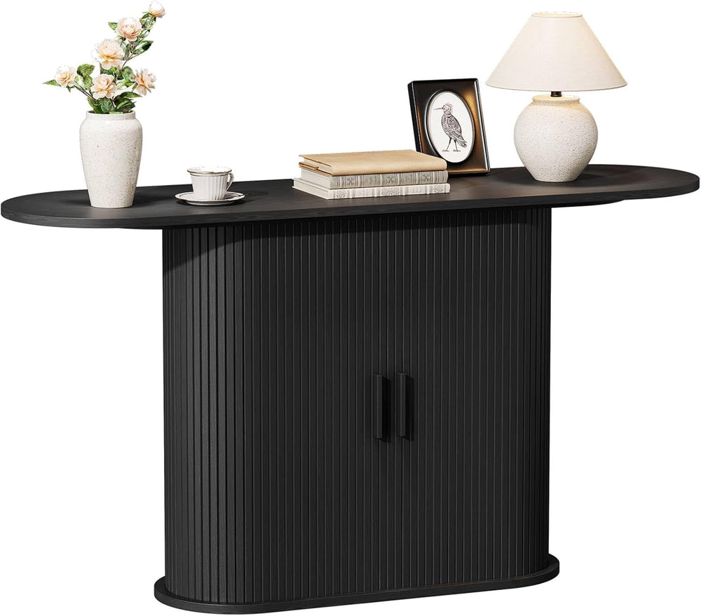 55 Inch Console Table with Storage, Fluted Entryway Tables with Sliding Doors...