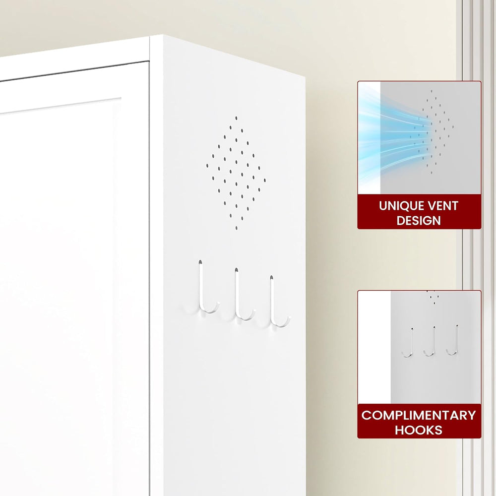 AQY Metal Pantry Cabinet with Doors & Shelves, 61” Tall White Kitchen Sto...