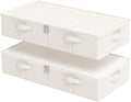 Underbed Storage Bins Compartment, Foldable Under Bed Boxes Organizer, Cube Container with Lid for Organizing Clothes, Sheets, Blankets, Comforter, 31.4x15.7x5.9in, Beige, 2 Pack