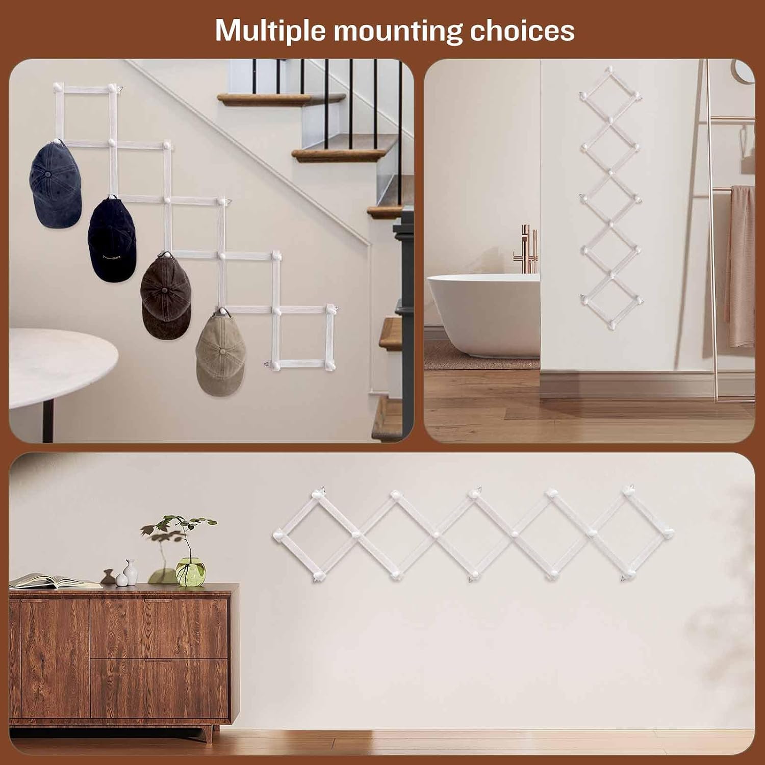 SCUNDA Rustic Wall Mounted Coat Rack with Space Saving Accordion Design, Expandable Wall Mount Coat Rack with 16 Wood Hooks, Modern Farmhouse Wall Décor for Living Room, Entryway(Shabby White)