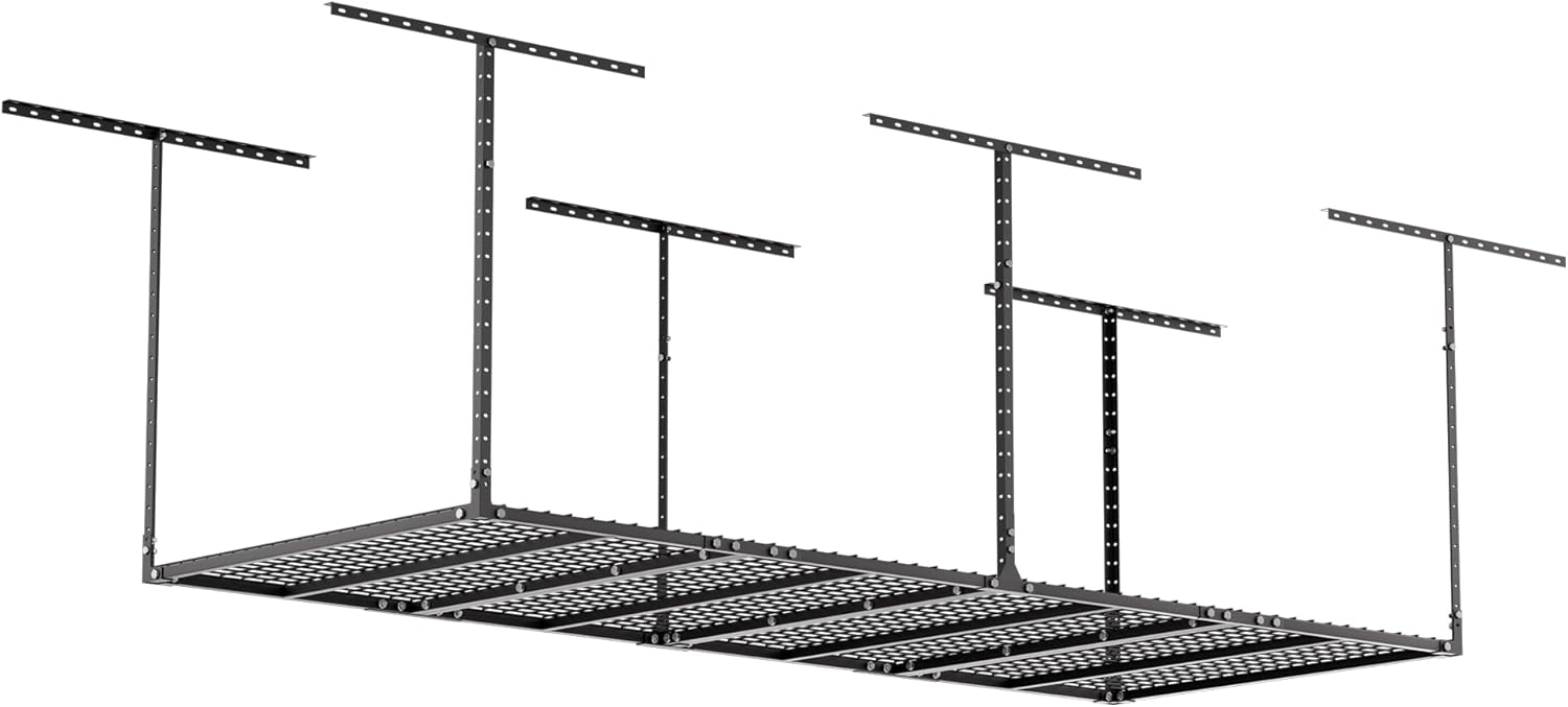 YOHKOH 3x8 Ft Overhead Garage Storage Rack, Ceiling Storage & Hanging Rack for Garage, Adjustable Heavy-Duty Metal, 600lbs, Black