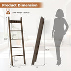 GOFLAME 5-Tier Blanket Ladder, 58.5” Bamboo Decorative Ladder Shelf with 4 Removable Hooks and 4 Deep Rungs, Wall Leaning Farmhouse Quilt Rack Holder for Living Room, Bedroom, Bathroom