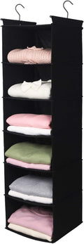 MAX Houser 6 Tier Shelf Hanging Closet Organizer, Closet Hanging Shelf with 2 Sturdy Hooks for Storage, Foldable (Black)