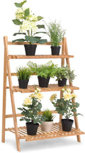 Casart Bamboo Ladder Stand Shelf, Foldable Multifunctional Flower Display Rack, 3-Tier Storage Rack for Home and Office