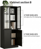 TUSY 71" TV Stand Storage Set - 2 Tall Bookcases & 2 Side Cabinets, Media Console with Glass & Wood Doors, Entertainment Center with Drawers, Tall Media Console for Living Room (Black, AEEA)