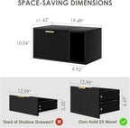 Masupu Floating Nightstand, Wall Mounted Floating Bedside Table with Storage Drawer and Open Shelf, Modern Bedroom Nightstand, 19.3" x 11.4" x 10", Black