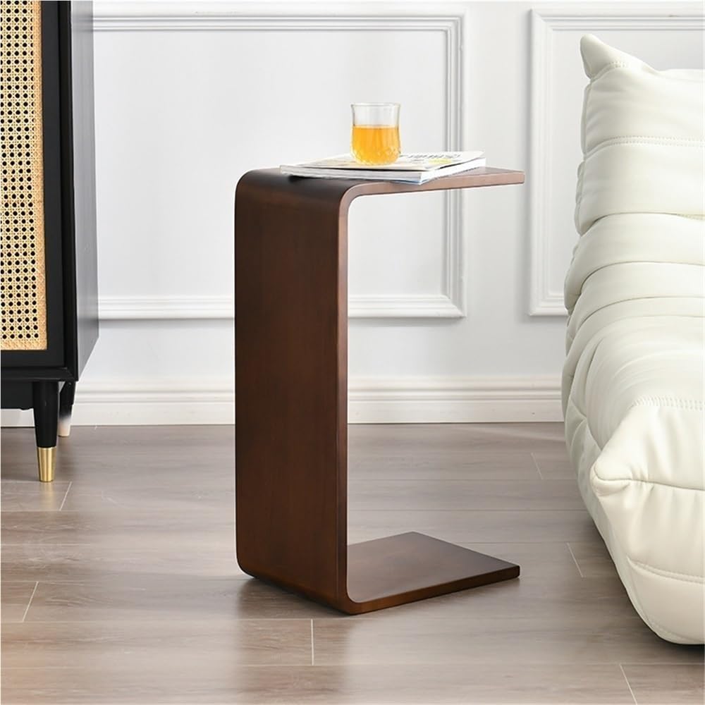 C Shaped End Table - Solid Wood Sofa Side Tables for Living Room & Home O...