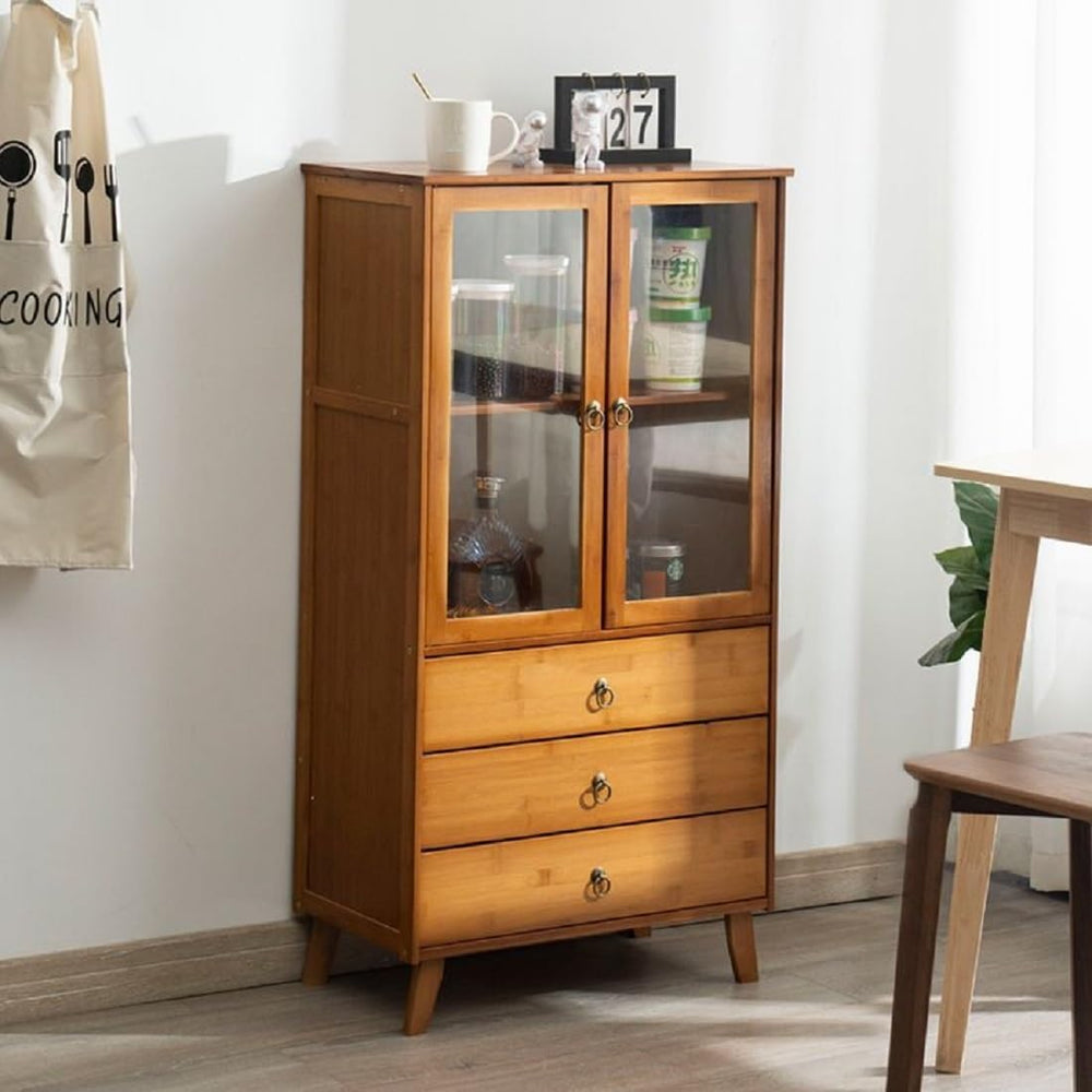 Kitchen Sideboard, Bamboo Pantry Dining Cupboard Buffet Cabinet Storage Cabin...