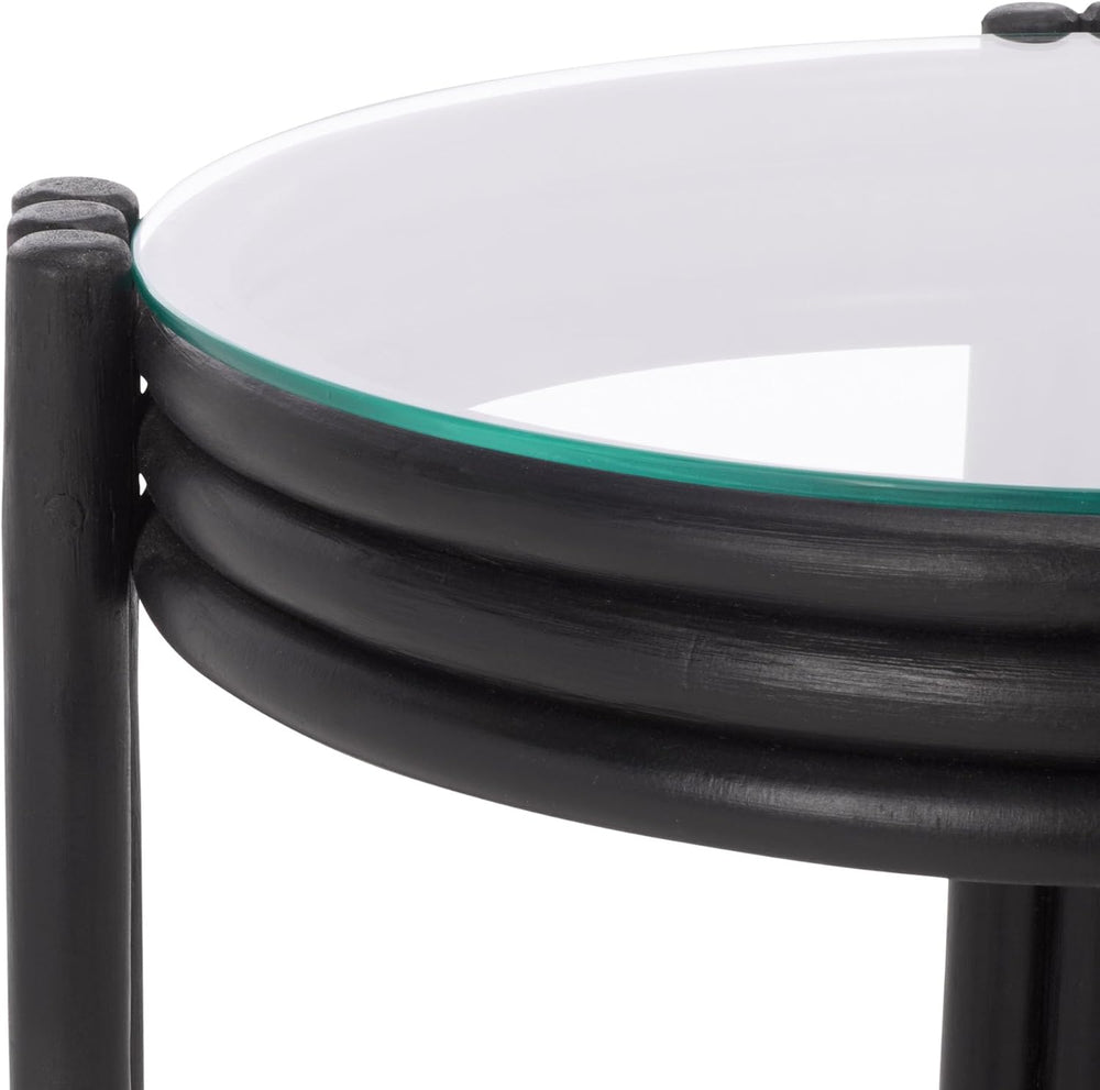 SAFAVIEH Home Collection – Bilian Round Accent Table, Black Rattan Base with ...