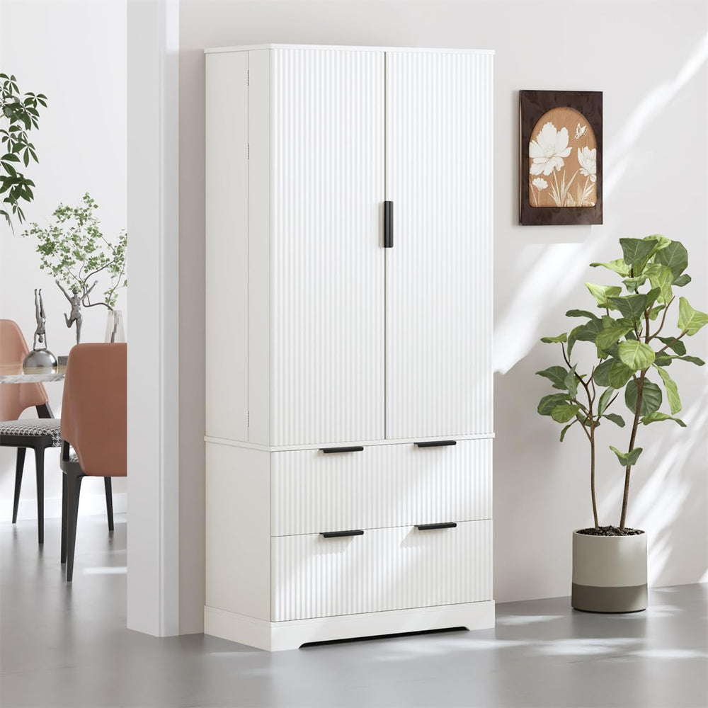 ZeHuoGe 72" Modern Fluted Kitchen Pantry Cabinet with 2 Large Drawers &a...
