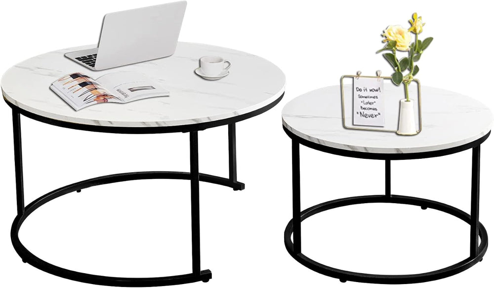 AT-VALY Nesting Table Set of 2,Round Coffee Table,End Side Table with Sturdy ...