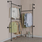 Wall Mounted Industrial Pipe Clothing Rack Garment Racks Pipeline Vintage Rolling Rack On Wall, Heavy Duty Rustic Gold Metal Garment Frame for Bedroom, Living room (Black)