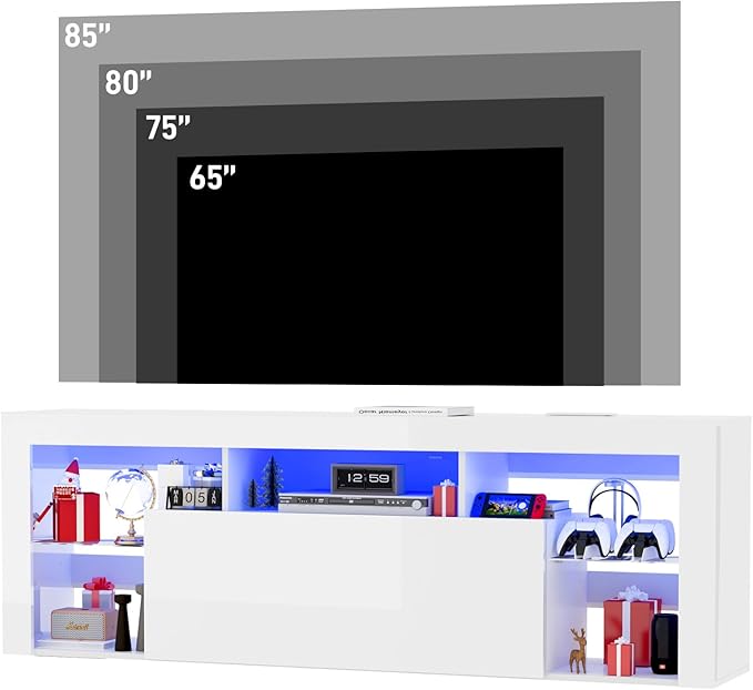 71" Floating High Gloss LED TV Stand for up to 85" TVs, Wall-Mounte...