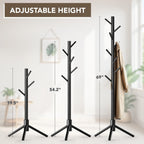 Hupmad Wooden Tree Coat Rack Stand,Sturdy Freestanding Coat Rack with 8 Hooks,3 Adjustable Height for Child Adult,Wood Coat Stand Tree Fits Entryway Bedroom Office for Bags,Hats