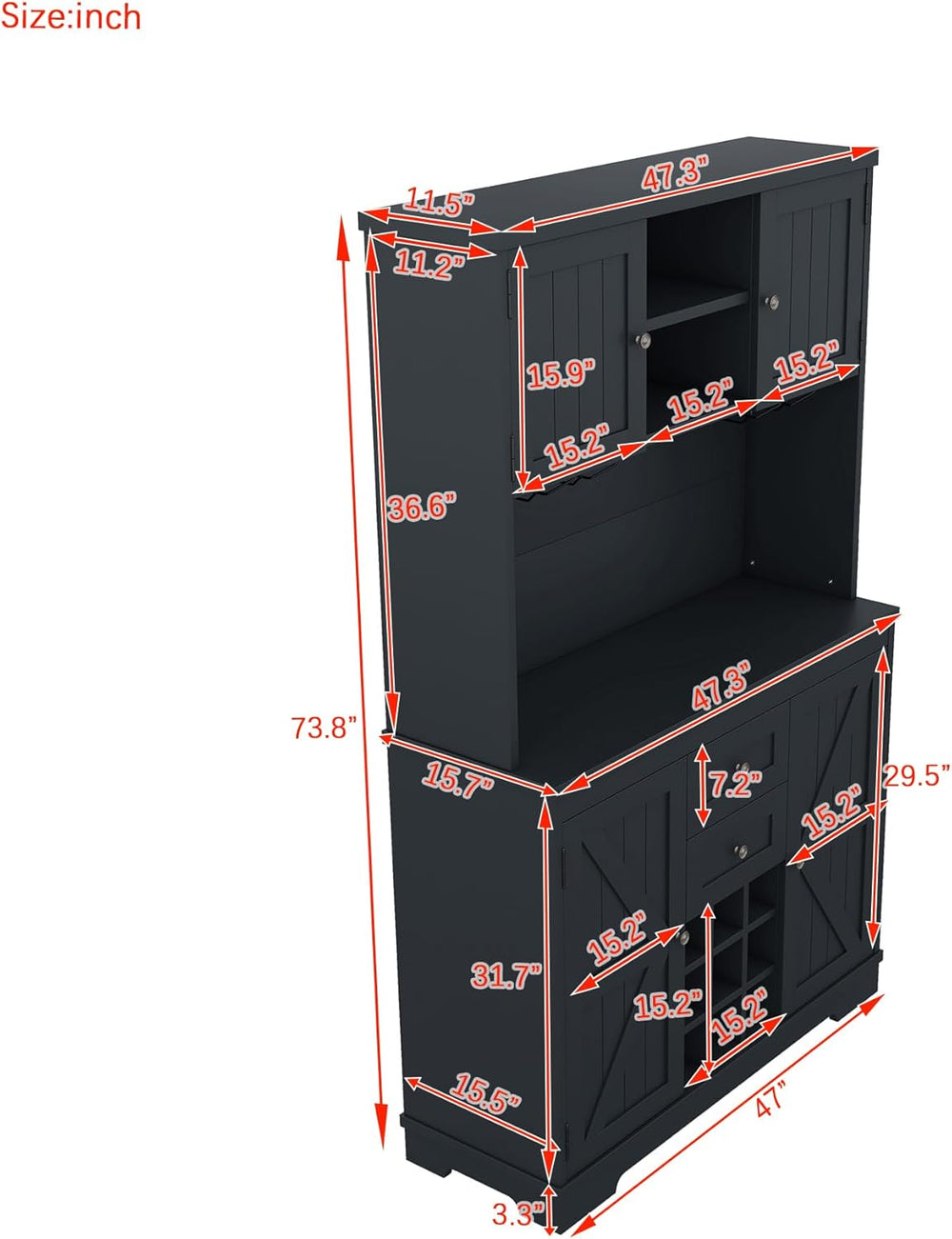 Coffee Bar Cabinet with Storage, 9-Grid Wine Rack & Drawers, Farmhouse Ki...