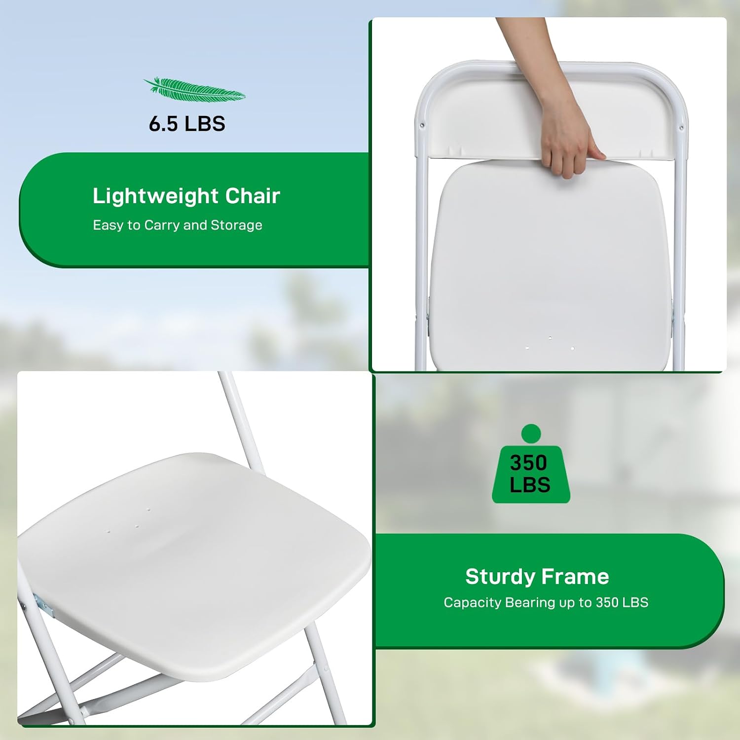 100pcs Folding Chair, Plastic Chairs with 330-Pound Capacity, Easy to Fold and Store Suitable for Indoor & Outdoor, Wedding, Party, Restaurant, Meeting Room, Patio and Garden, White