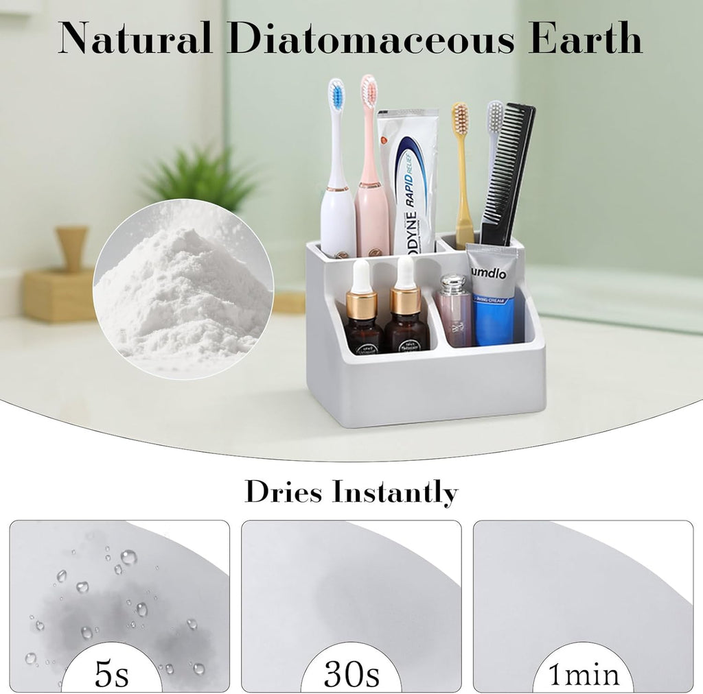 Luxspire Toothbrush Holder, Fast Drying Toothbrush Holders for Bathroom, Diatomaceous Earth Electric Tooth Brush Organizer Toothpaste Holder for Countertop Dresser, Light Gray