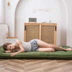 Japanese Floor Mattress Futon Mattress Thicken Tatami Mat Sleeping Pad Roll Up Mattress Floor Lounger Bed Folding Couch Bed Mattress Pad for Guest Room, Green, Queen